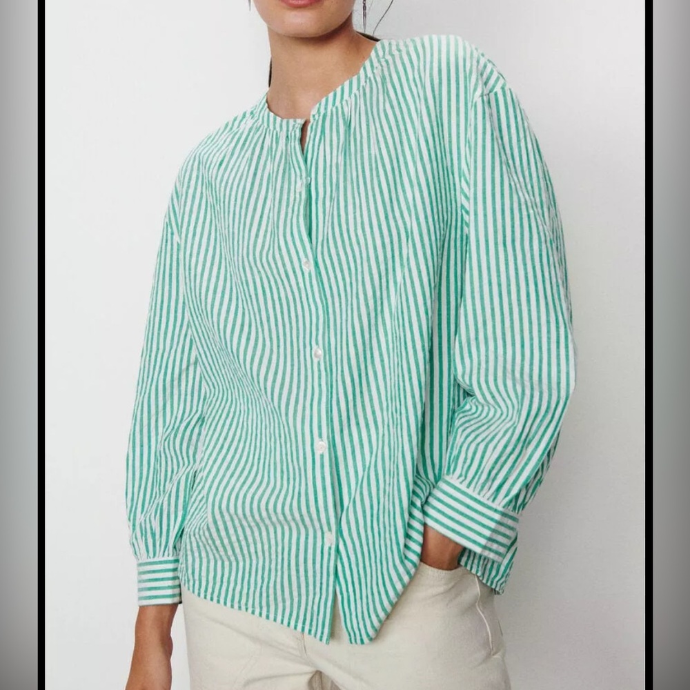 A New Day Mint Striped Blouse Size 3X